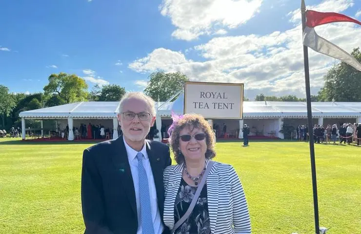 Russell with his wide Dianne outside of the Royal Tea Tent